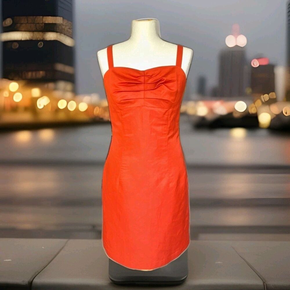 H&M GORGEOUS ORANGE SHIFT STYLE DRESS LINEN MIX  EXCELLENT CONDITION sz 4